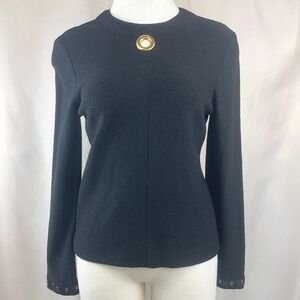 Vintage 90s Womens Sweater (M) FABRIKANT Black Gold Keyhole Hardware Zip Mobwife